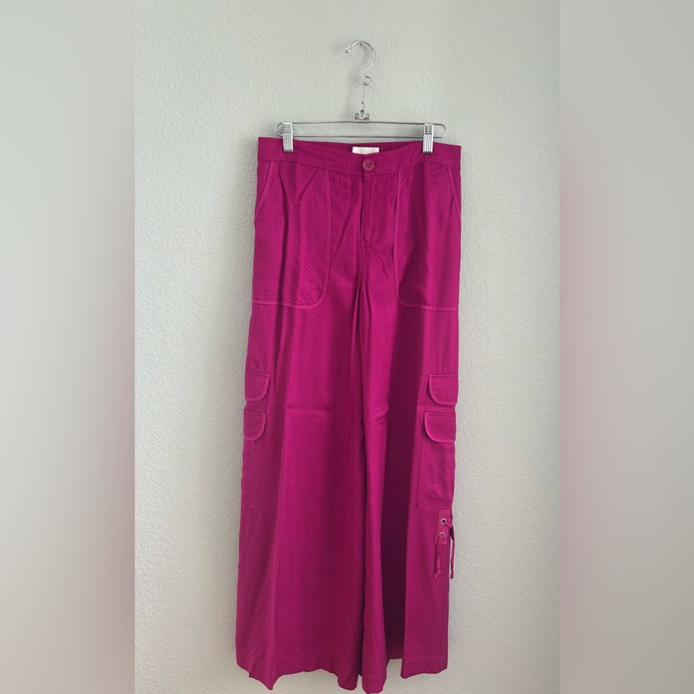 Anthropologie fuchsia silky wide leg pants